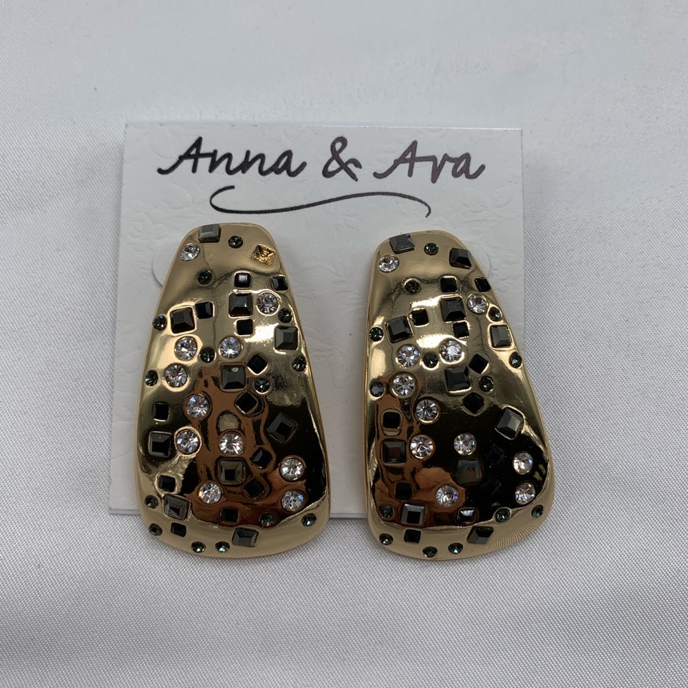 Earrings Anna & Ava Gold Tone and Rhinestones 2 inches Long